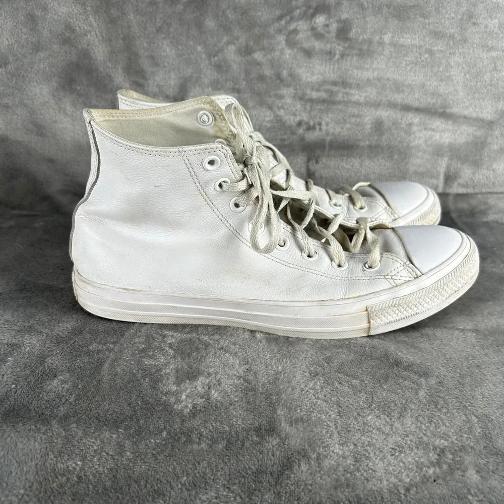 Converse Chuck Taylor All Star High Top White Leather Mens 9.5 Womens 11.5 1T406